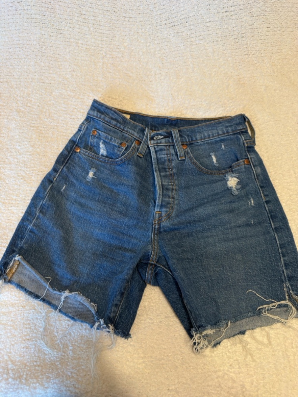 Levi's Distressed Dark Blue Denim Jean Shorts